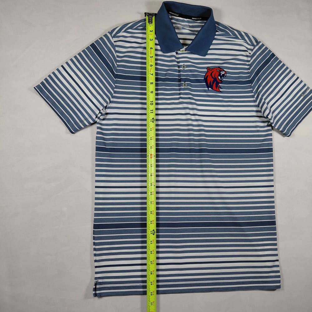 Nike Golf Mens Dri-Fit RSU Tiger Logo Striped Polo Shirt Blue White Size M - Picture 8 of 11
